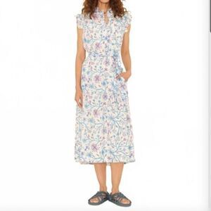 XIRENA April Ruffle Sleeves Dress In Ivory Blue Size M